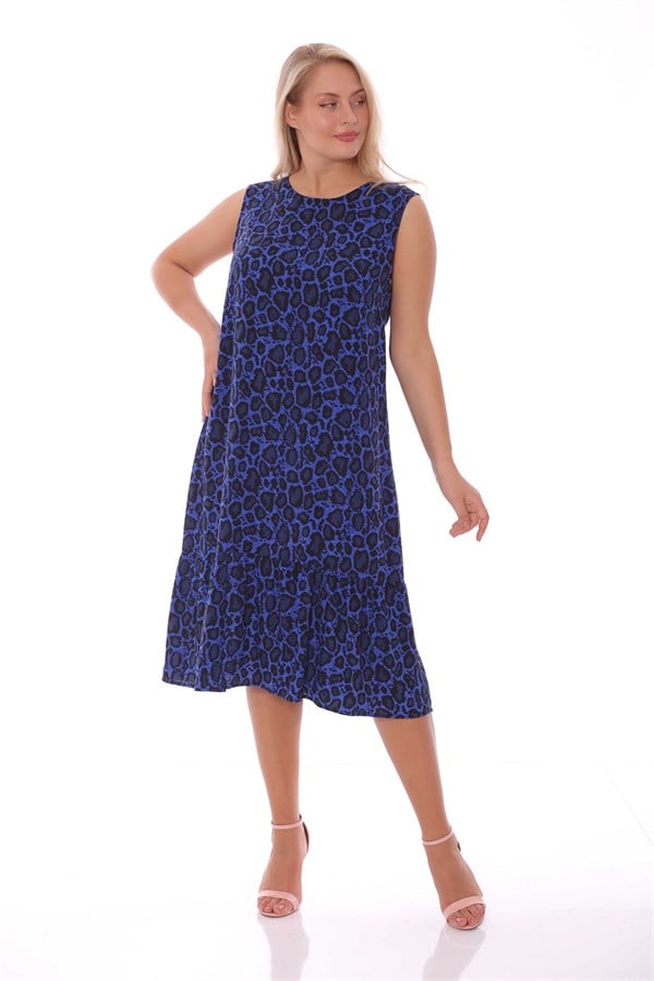 Leopar Desenli Saks Elbise