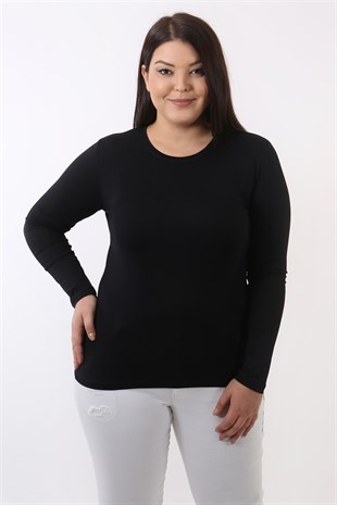 Bisiklet Yaka Uzun Kol Basic Siyah Bluz