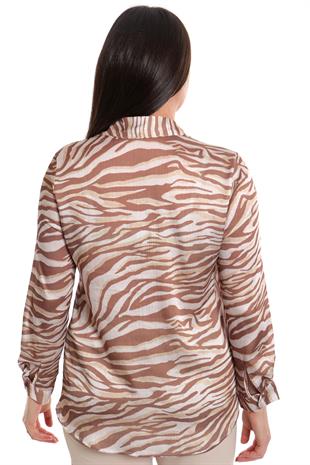 Büyük Beden Vizon Zebra Desenli Gömlek 