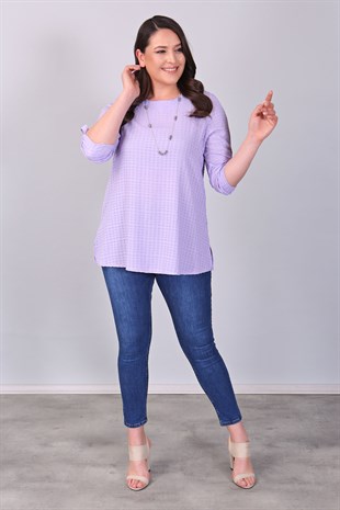 Gofre Desen Yırtmaçlı Lila Tunik