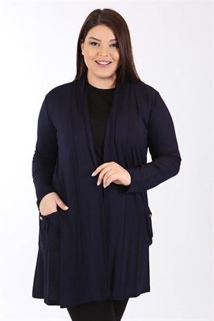 Ön Cep Büzgülü Lacivert Hırka