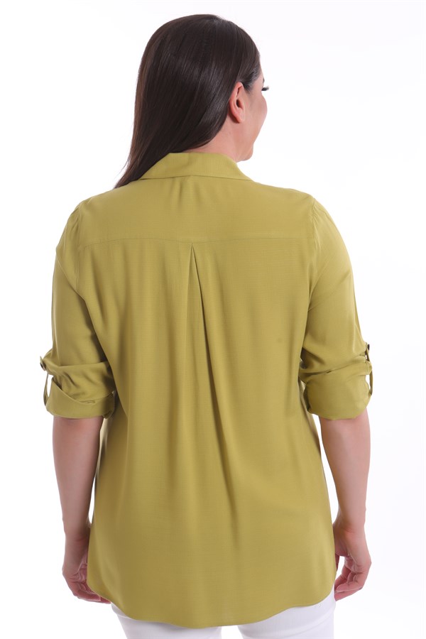 Zebra Desen Süs Cep Detaylı Yağ Yeşili Gömlek 
