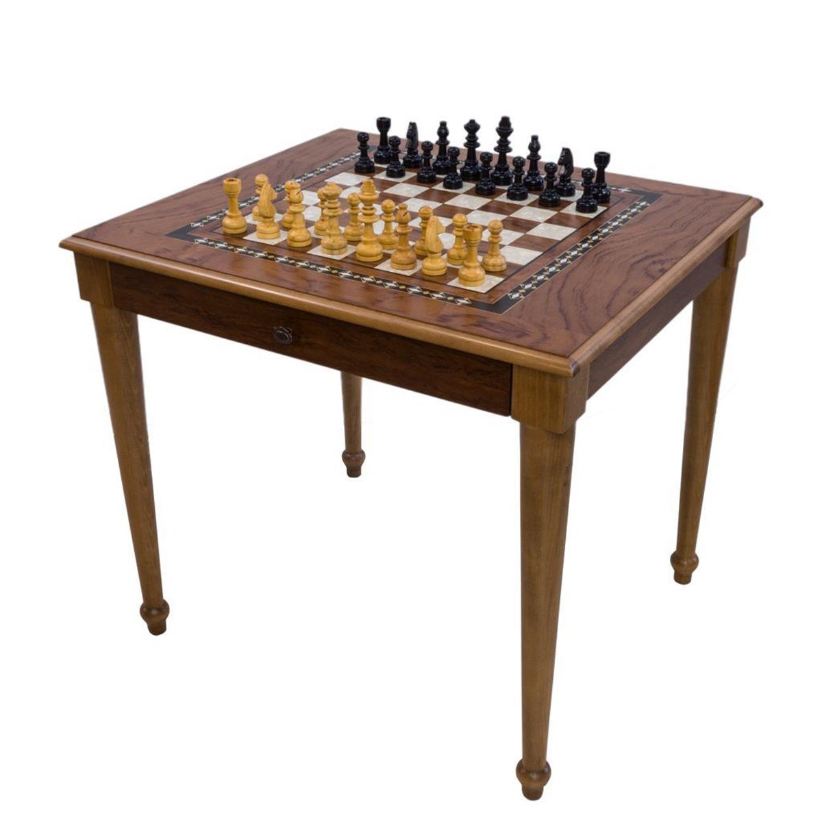 AHŞAP FİGÜRLÜ SATRANÇ MASASI ÇEKMECELİ (70X80X72 cm)