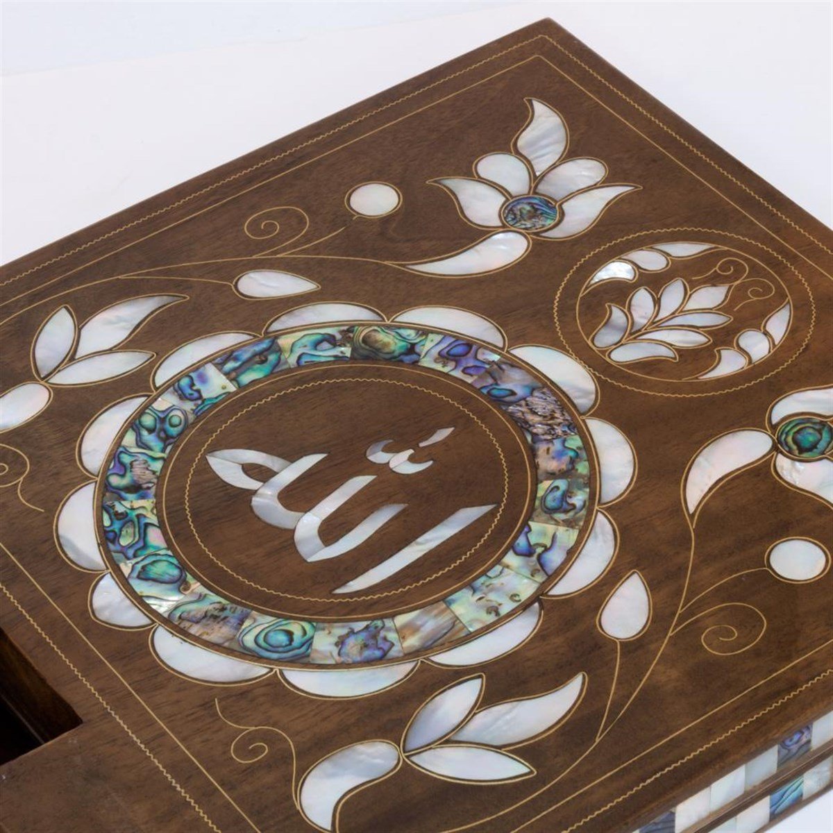 Allah Yazılı Yeşil - Beyaz Sedef Özel Rahle 75 cm