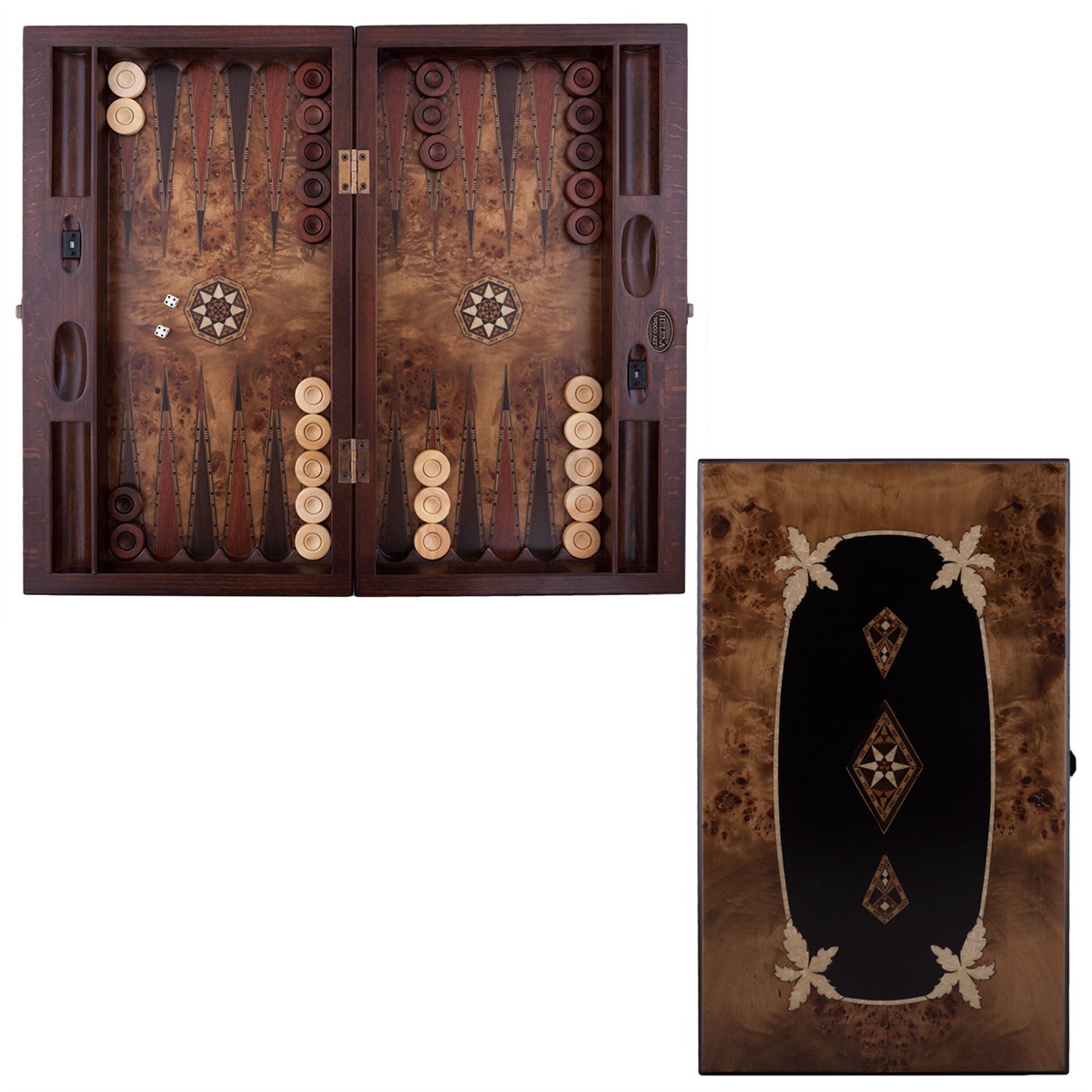 Asia Backgammon Set With Numerator | Natural Mazel Veneer