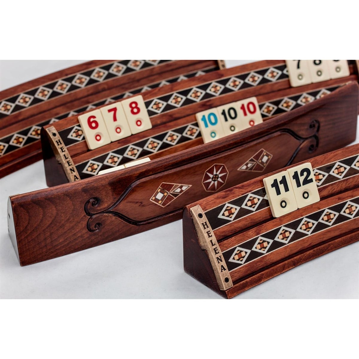 Wooden Rummikub Game Set - Mosaic Inlaid Oval Rummy cube game set | Natural Rosewood Veneer