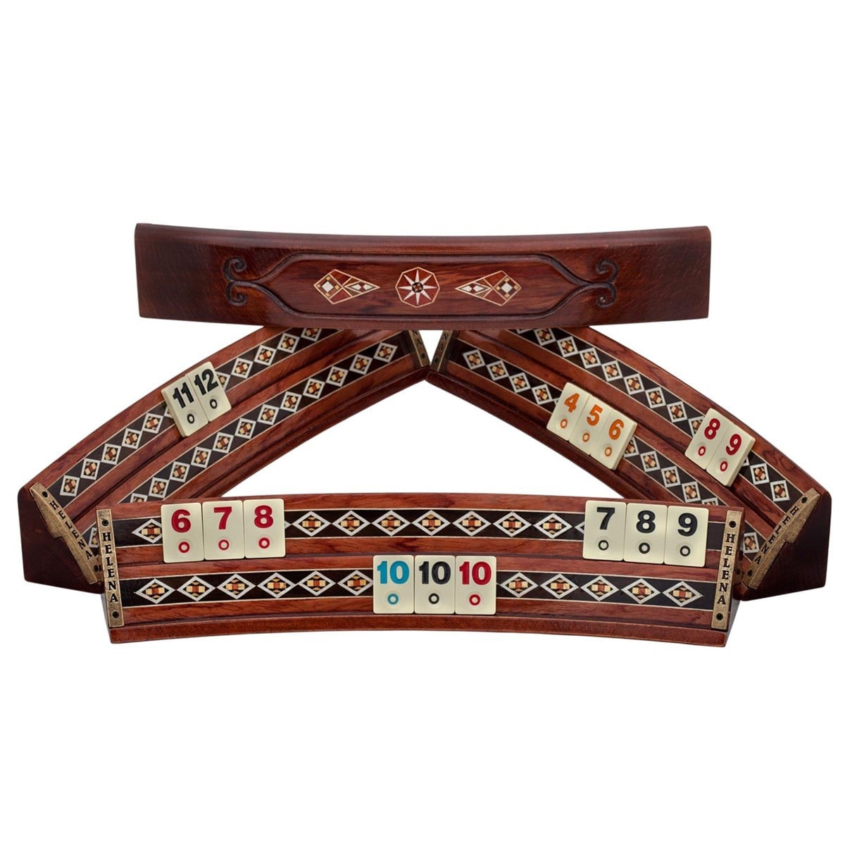 Wooden Rummikub Game Set - Mosaic Inlaid Oval Rummy cube game set | Natural Rosewood Veneer