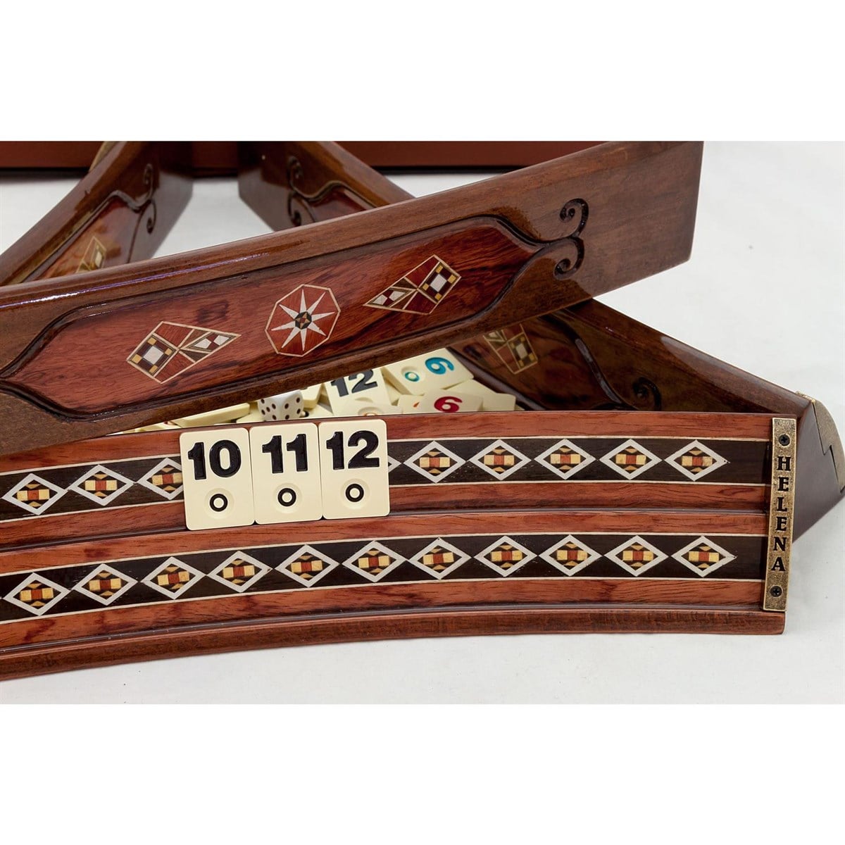 Wooden Rummikub Game Set - Mosaic Inlaid Oval Rummy cube game set | Natural Rosewood Veneer