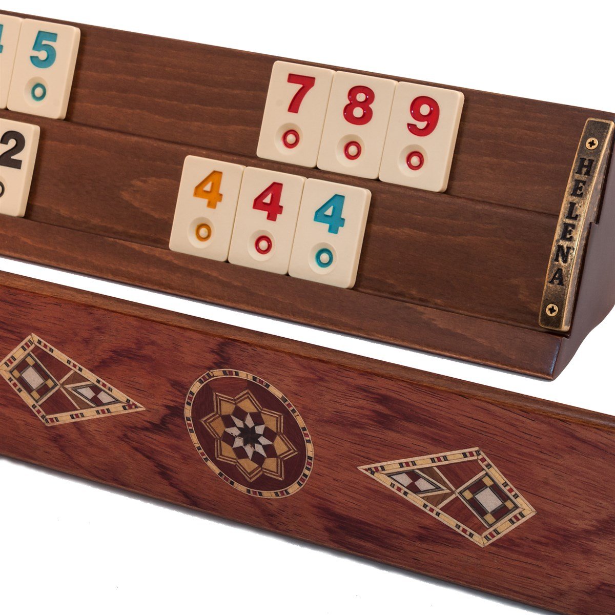 Mosaic Inlaid Wooden Straight Rummikub Game Set | Rosewood