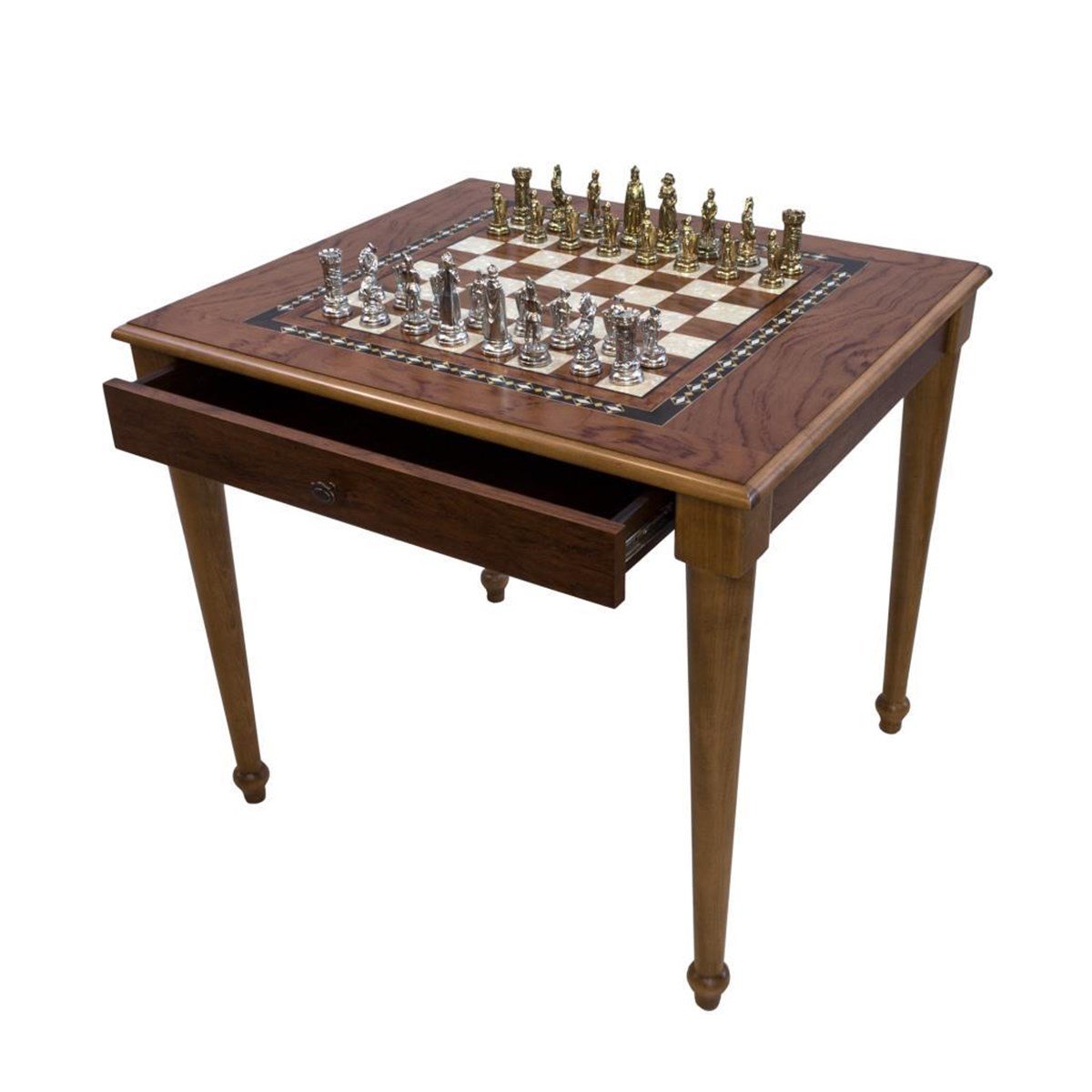 METAL FİGÜRLÜ SATRANÇ MASASI ÇEKMECELİ (70X80X72 cm)