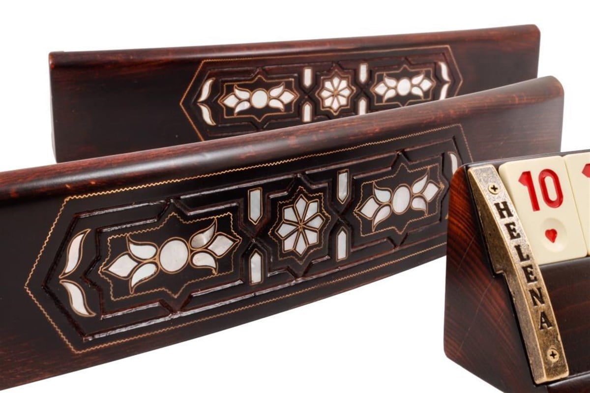 Helena Wood Art New Oval Rummy Cube - Mother of Pearl Copper Inlaid Rummy Board Game - Okey Game Set