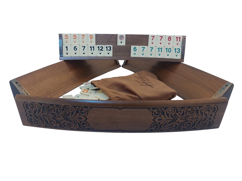 Ahşap Oval Okey Takımı Geyik Motifli