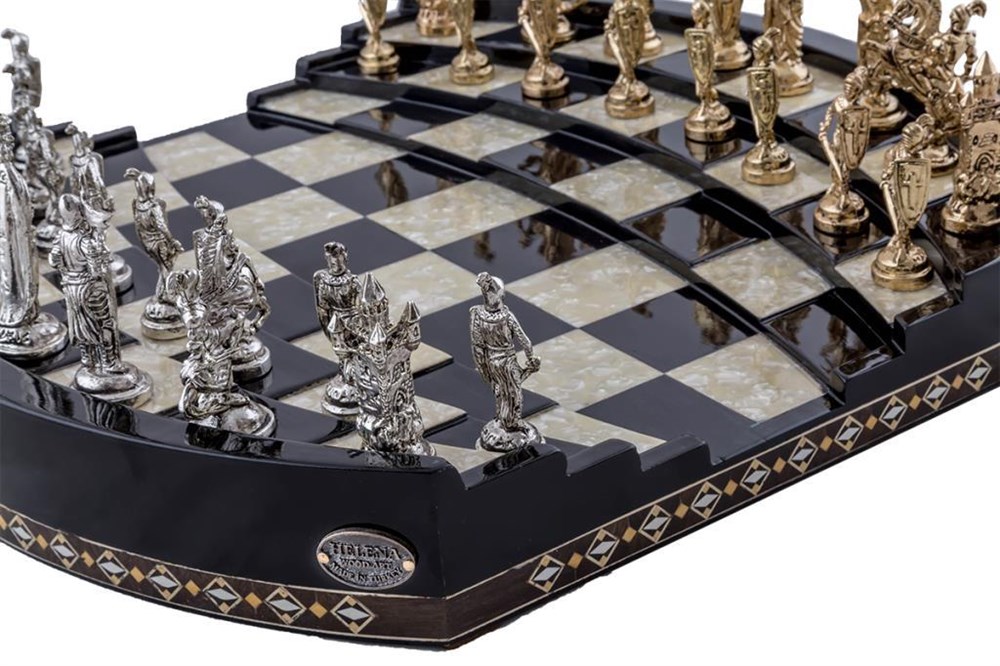 Arena 3D Chess Board Black Big Size  | Metal Figürlü