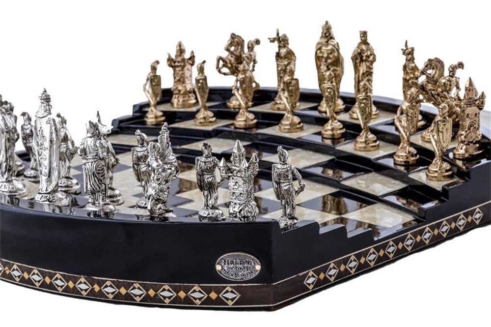 Arena 3D Chess Board Black Big Size  | Metal Figürlü