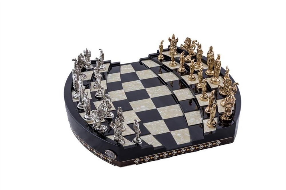 Arena 3D Chess Board Black Big Size  | Metal Figürlü