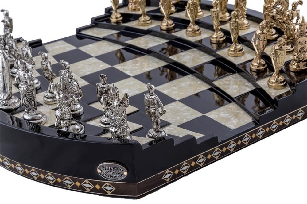 Arena 3D Chess Board Black Big Size  | Metal Figürlü