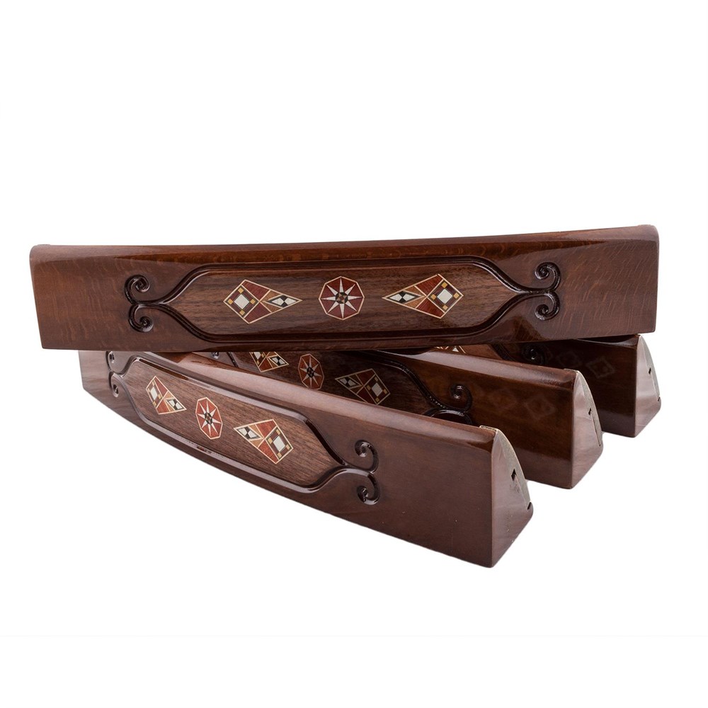 Ceviz - Ahşap Mozaik İşlemeli Oval Okey Tk