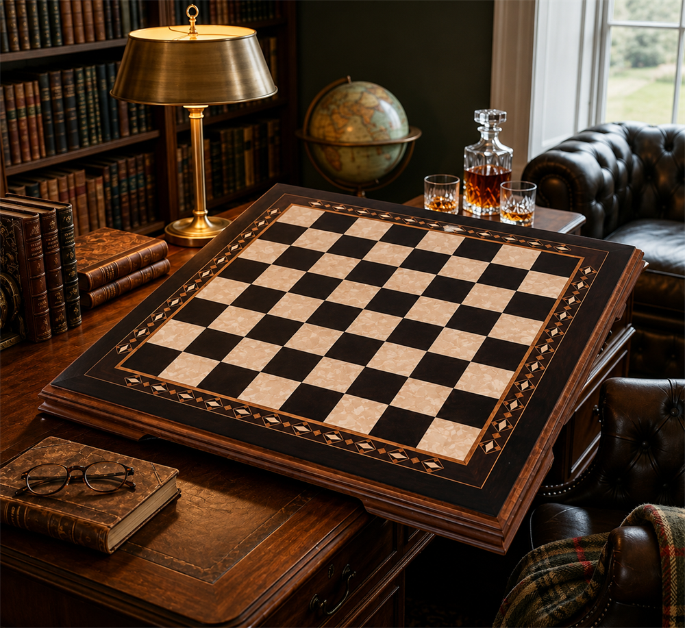 Wooden Flat Chess Set with Metal Chessmen | Black