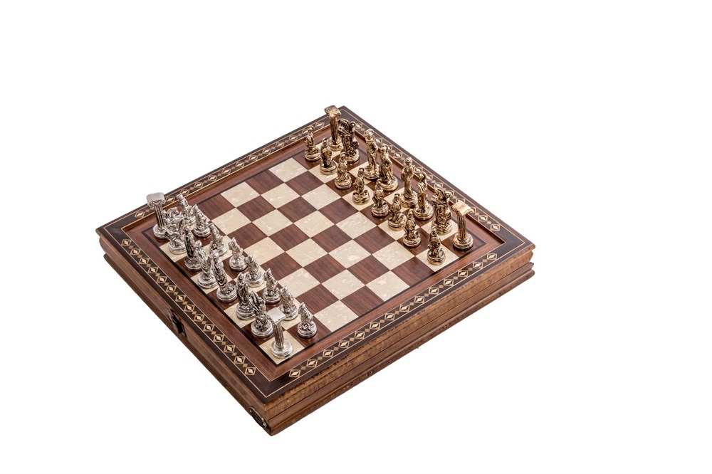 Hero Chess Set With Metal Figures - Medium | Walnut