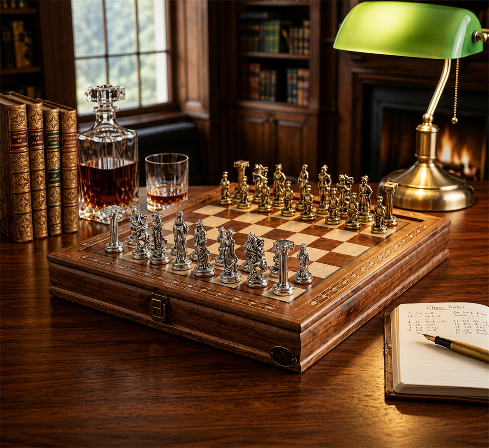 Hero Chess Set With Metal Figures - Medium | Rosewood