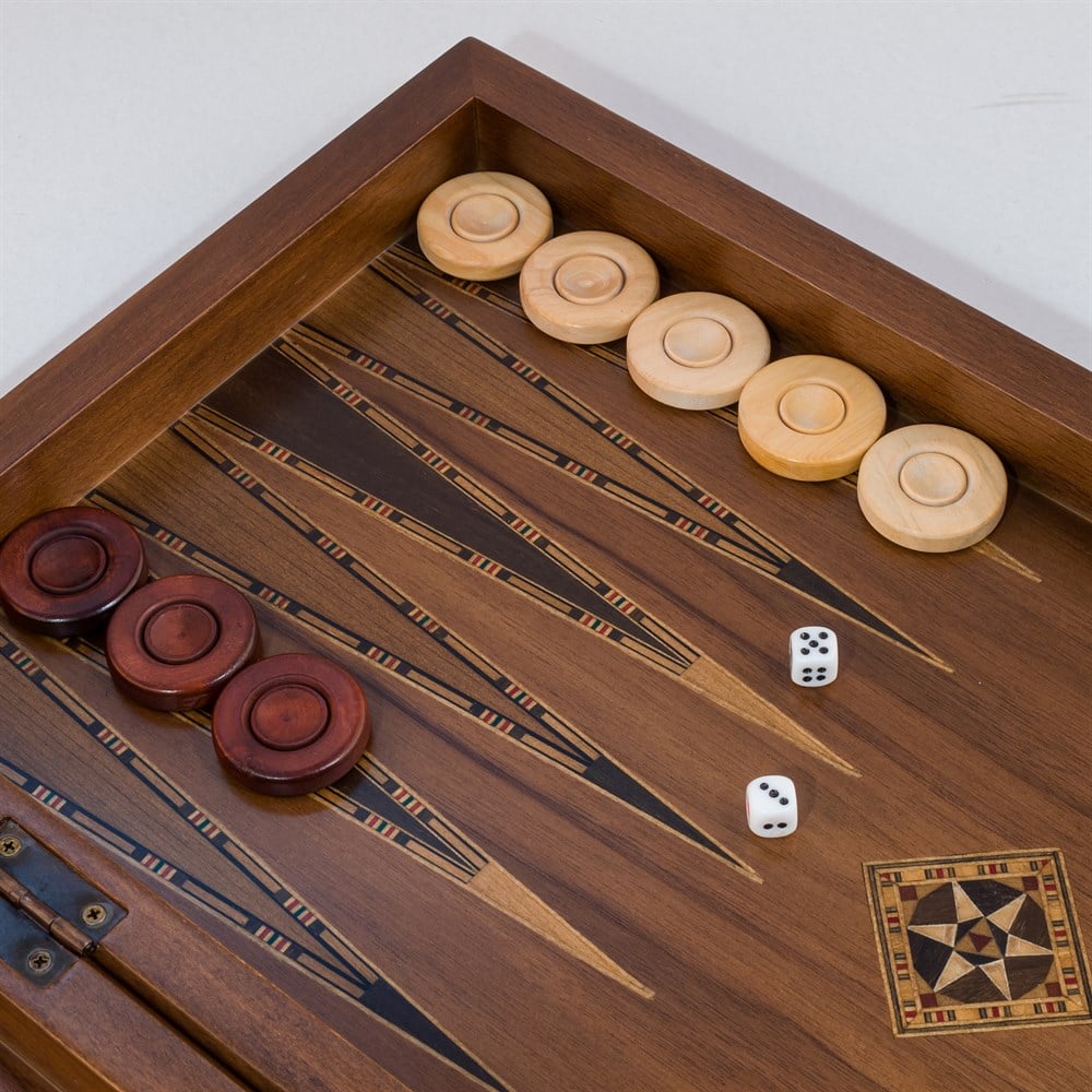 Mosaic Inlaid Classic Backgammon - Big size | Natural Walnut Veneer