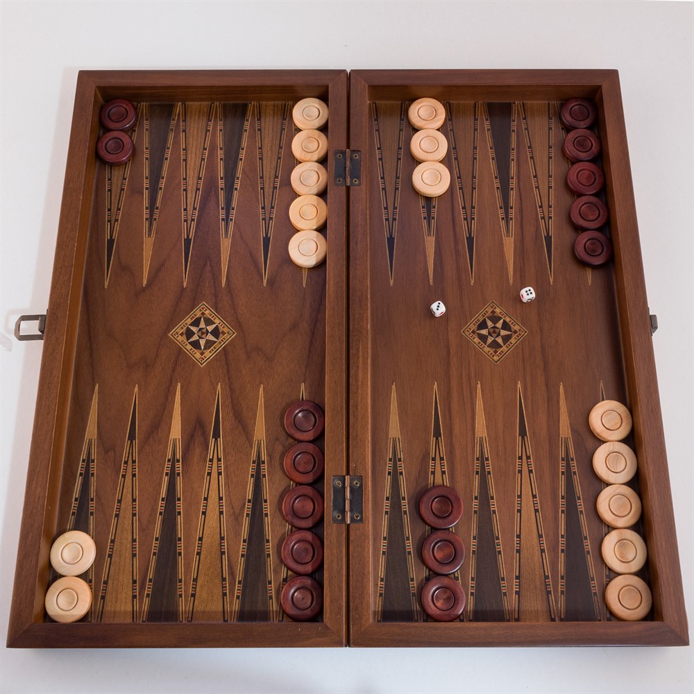 Mosaic Inlaid Classic Backgammon - Big size | Natural Walnut Veneer