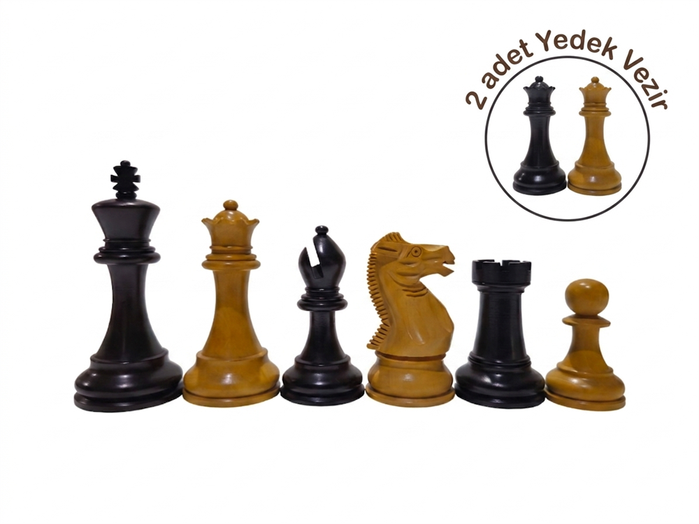 Klasik İngiliz Yedek Vezirli Ahşap Satranç Figürü / Gül