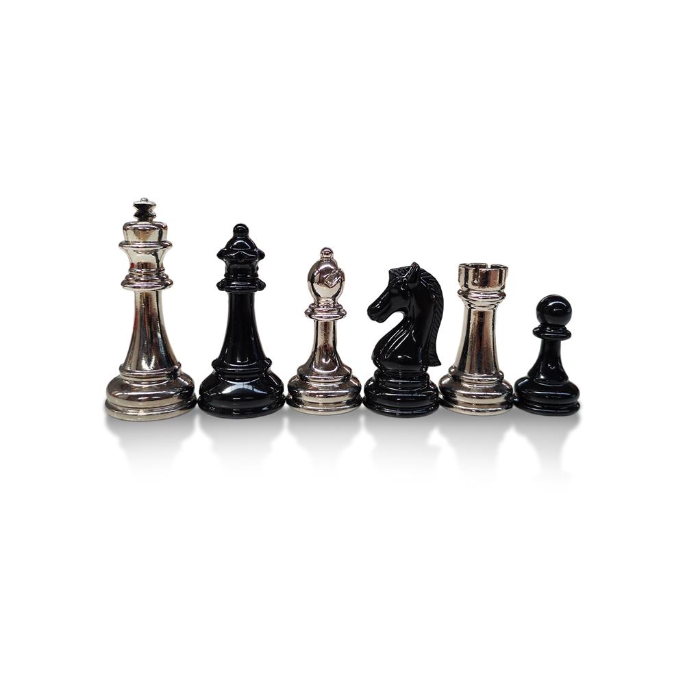 Klasik Metal Döküm Satranç Figür Takımı (Siyah-Gümüş)