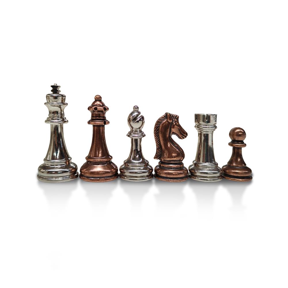 Klasik Metal Döküm Satranç Figür Takımı (Bronz-Gümüş)