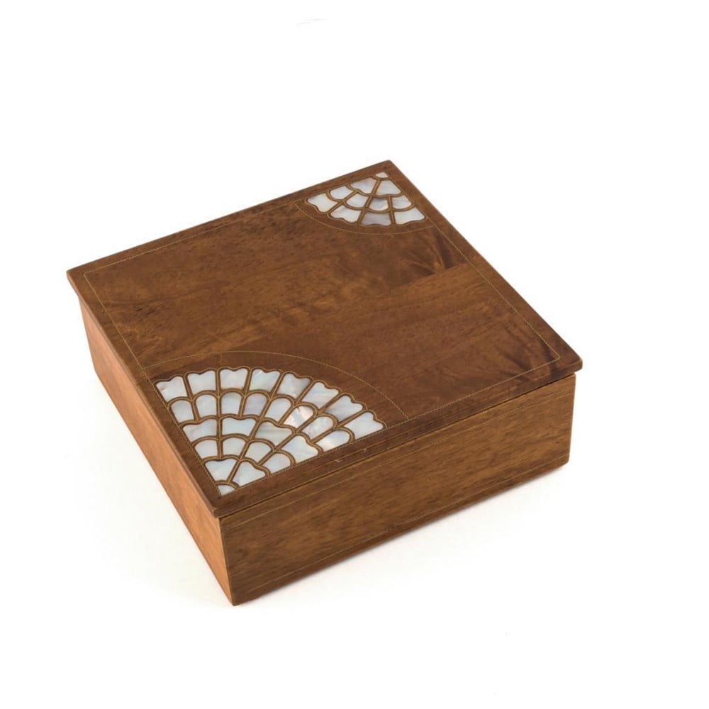 YEŞİL SEDEFLİ KAPAKLI CEVİZ KUTU(20*20*7.5 cm)