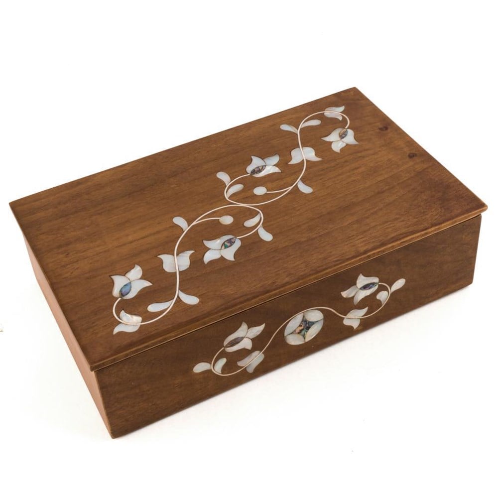 YEŞİL SEDEFLİ  KAPAKLI CEVİZ KUTU(35*21*10cm)