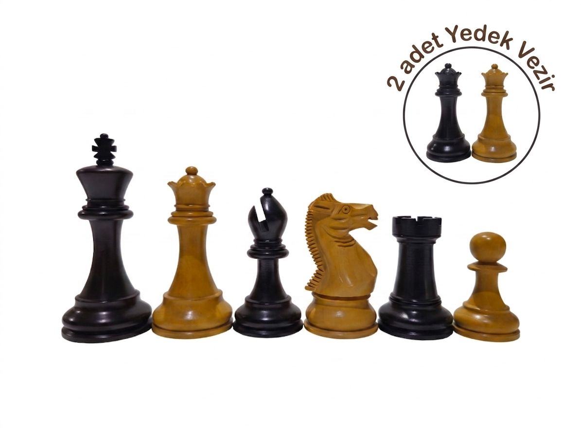 Klasik İngiliz Yedek Vezirli Ahşap Satranç Figürü / GülHelena Wood Art17674