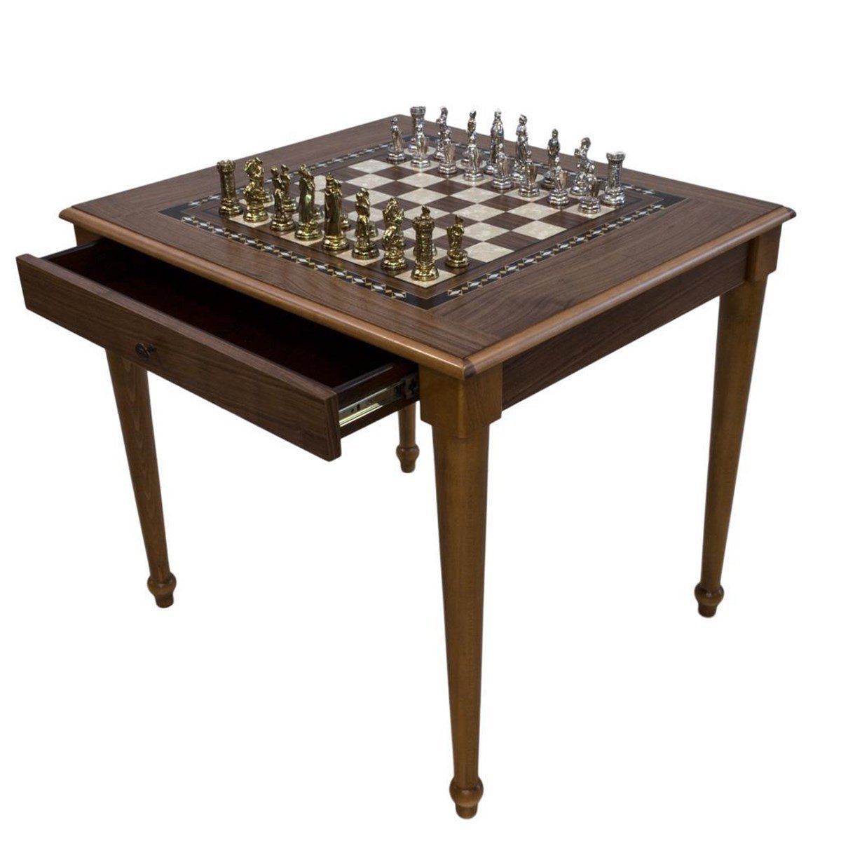 METAL FİGÜRLÜ SATRANÇ MASASI ÇEKMECELİ (70X80X72 cm)Helena Wood Art