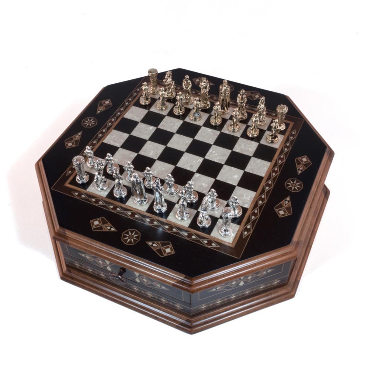 OCTAGON SİYAH SATRANÇ SETİ  (41X41X10 cm)Helena Wood Art