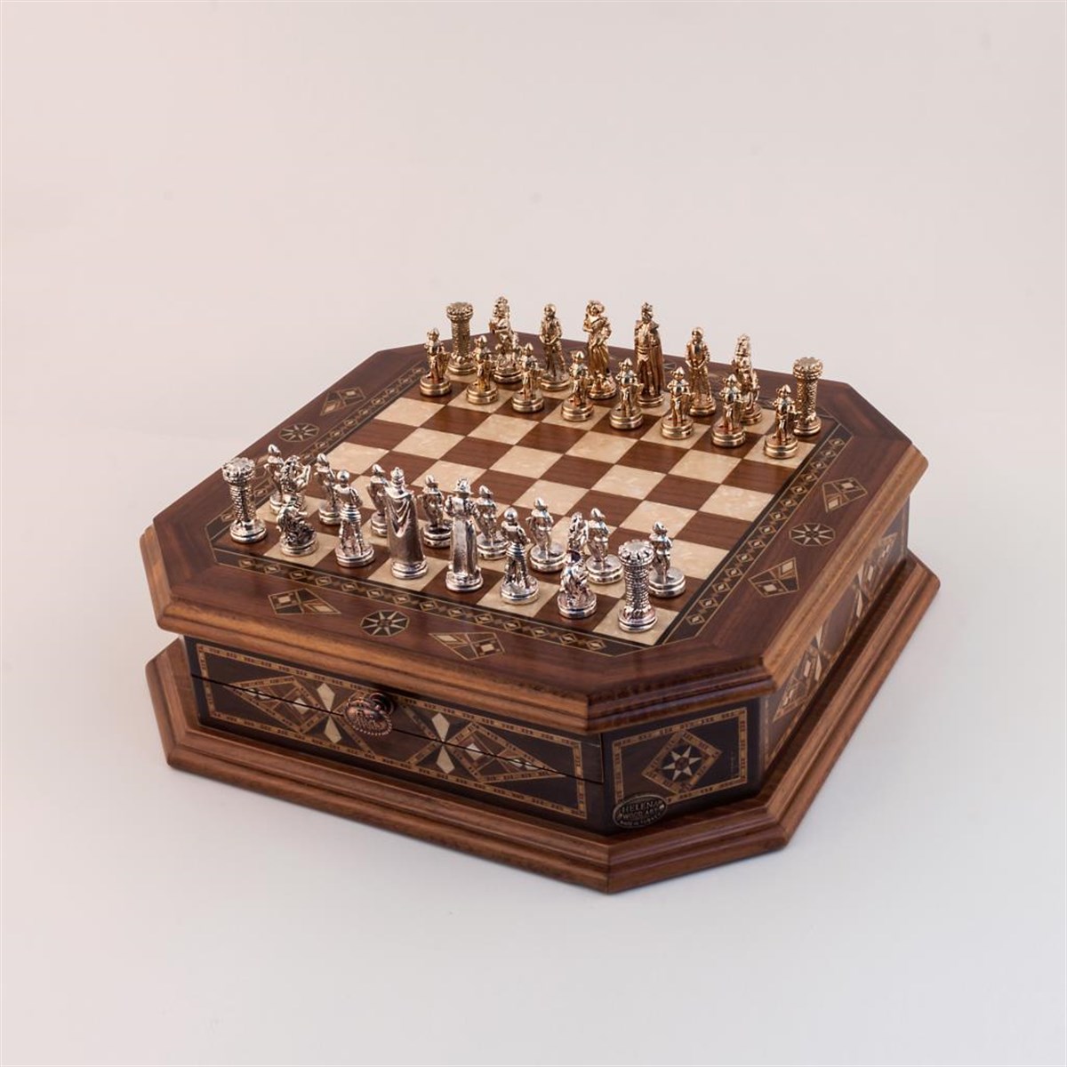 Octagon Sml Ceviz Satranç Seti | Metal FigürlüHelena Wood Art