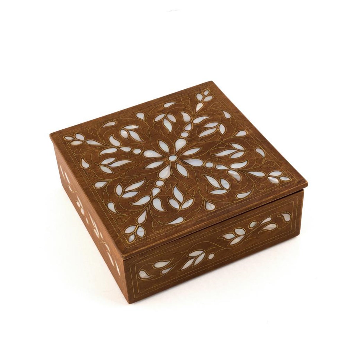 SEDEFLİ KAPAKLI CEVİZ KUTU(20*20*7.5 cm)Helena Wood Art