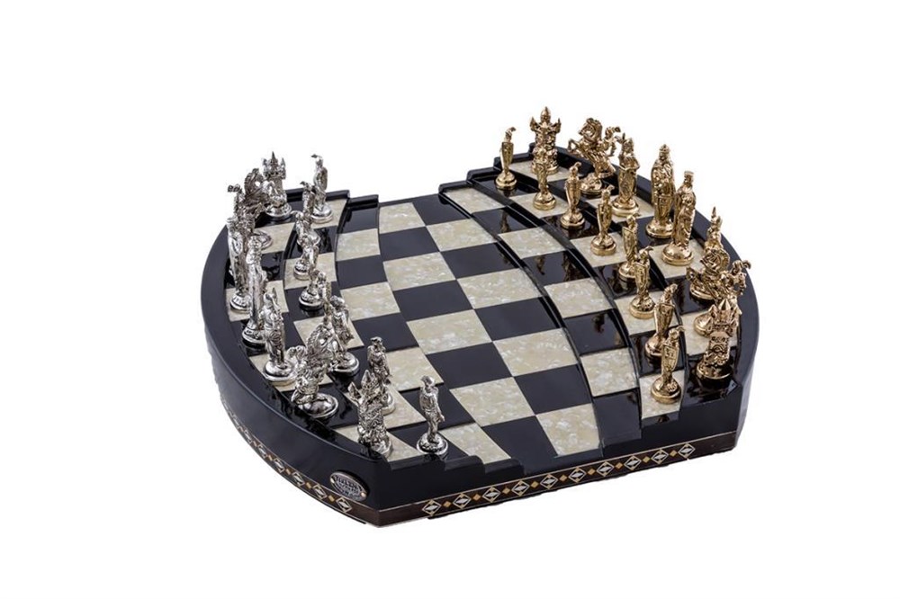 Arena 3D Chess Board Black Big Size  | Metal FigürlüHelena Wood Art