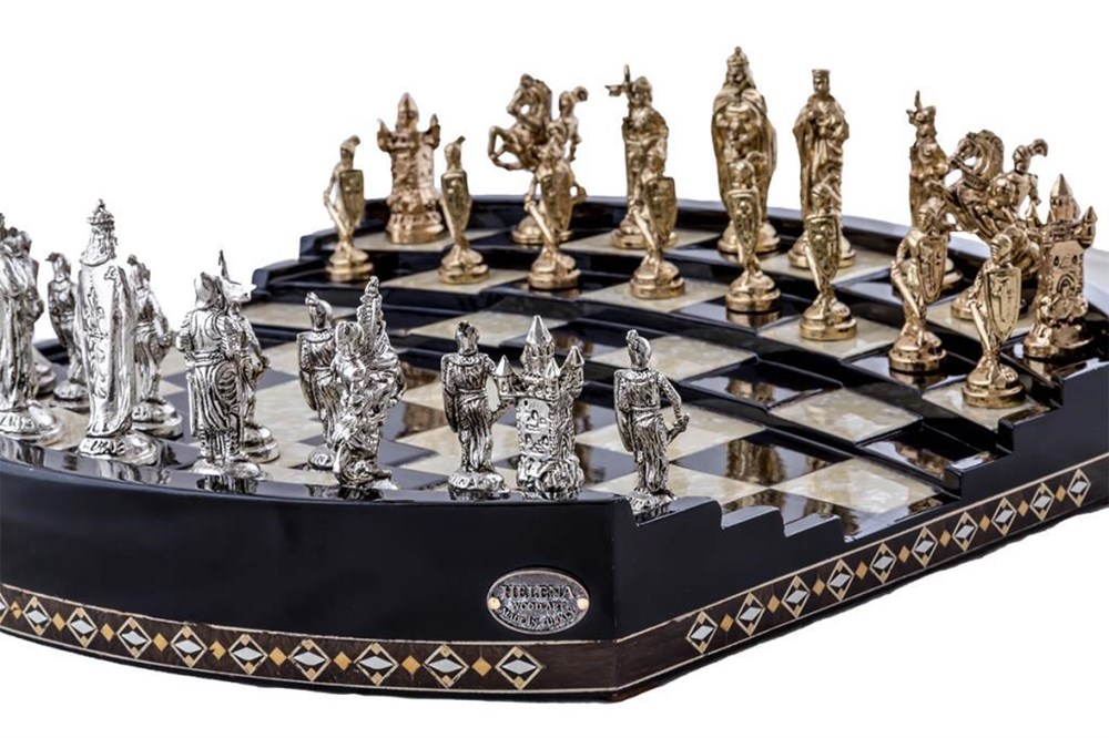 Arena 3D Chess Board Black Big Size  | Metal FigürlüHelena Wood Art