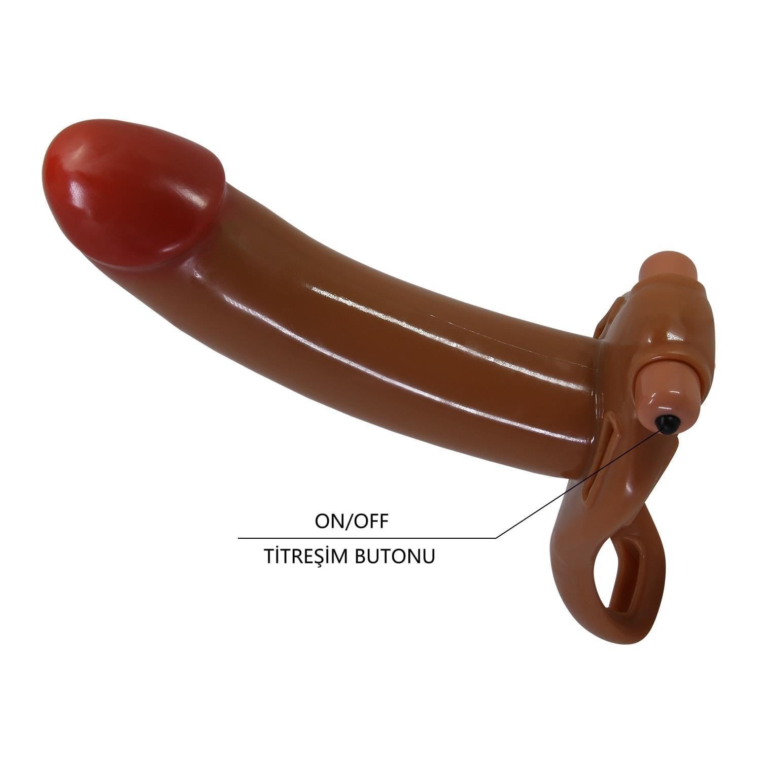 17,1 cm Titreşimli Belden Bağlamalı İçi Boş 4,5 cm Dolgulu Strapon Penis - Bradden