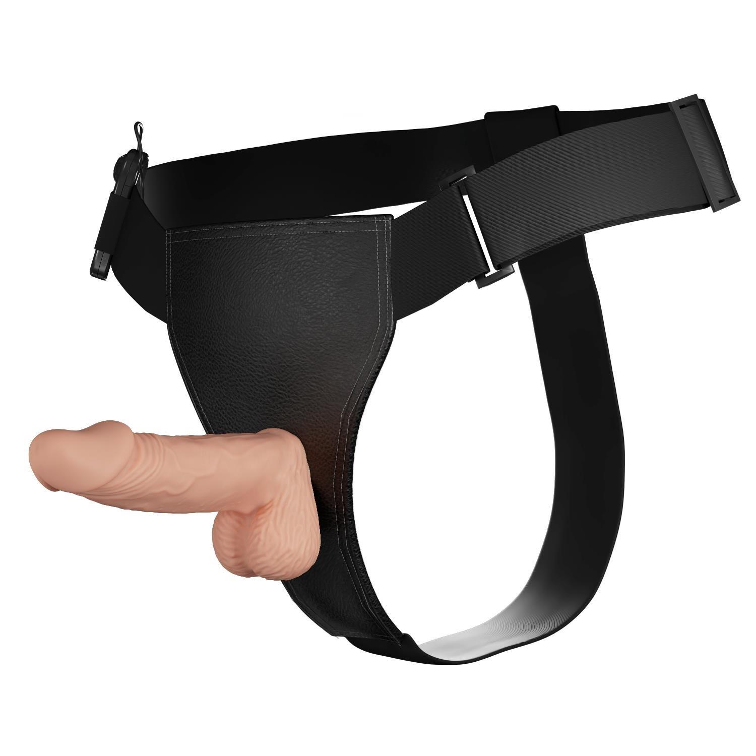 19,4 cm Belden Bağlamalı İçi Dolu Titreşimli Strapon Penis