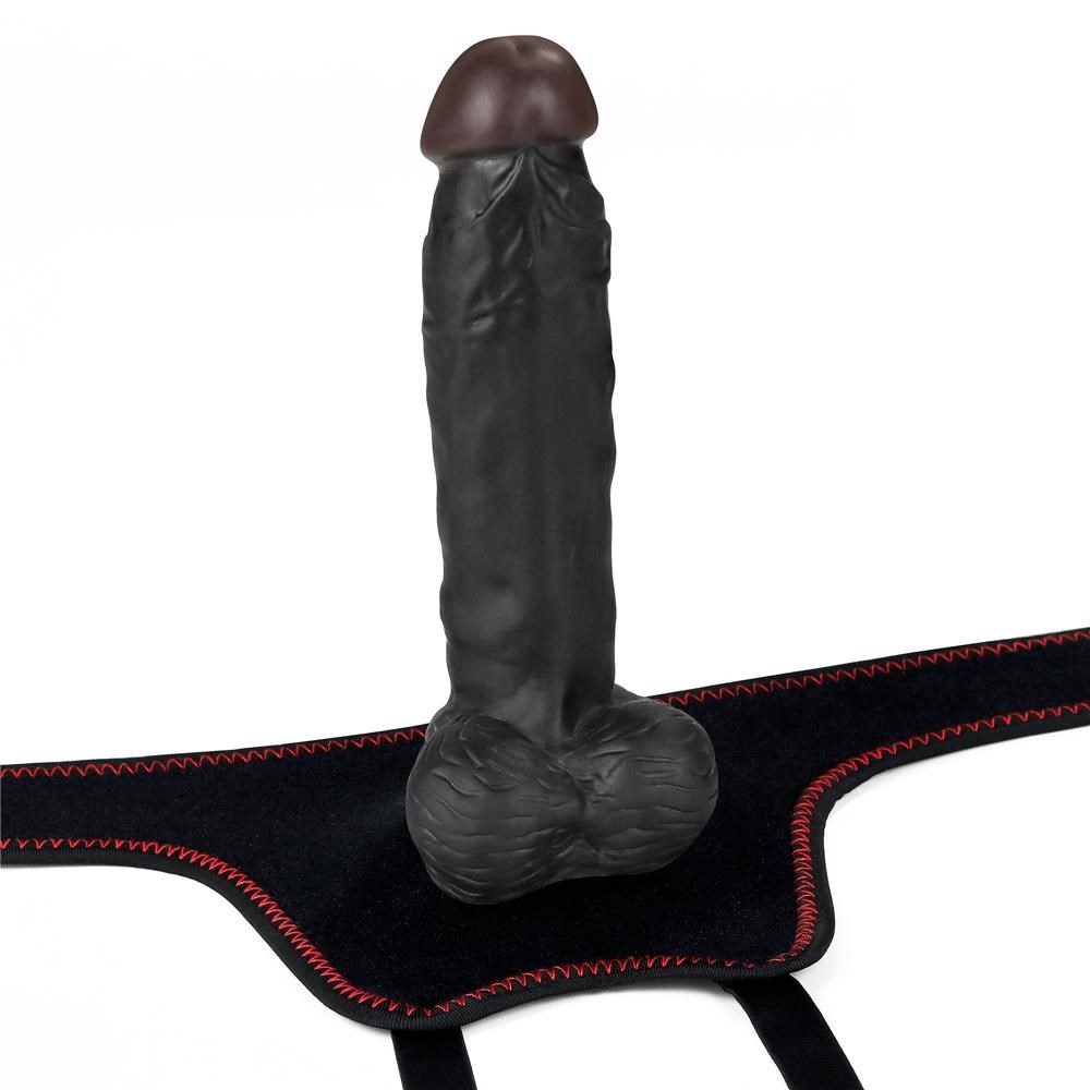 20 cm Belden Bağlamalı İçi Dolu Titreşimli Zenci Strapon Dildo
