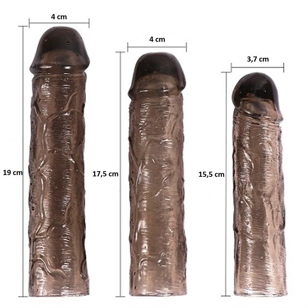 Ucu Dolgulu Uzatmalı 3lü Zenci Penis Kılıfı Seti