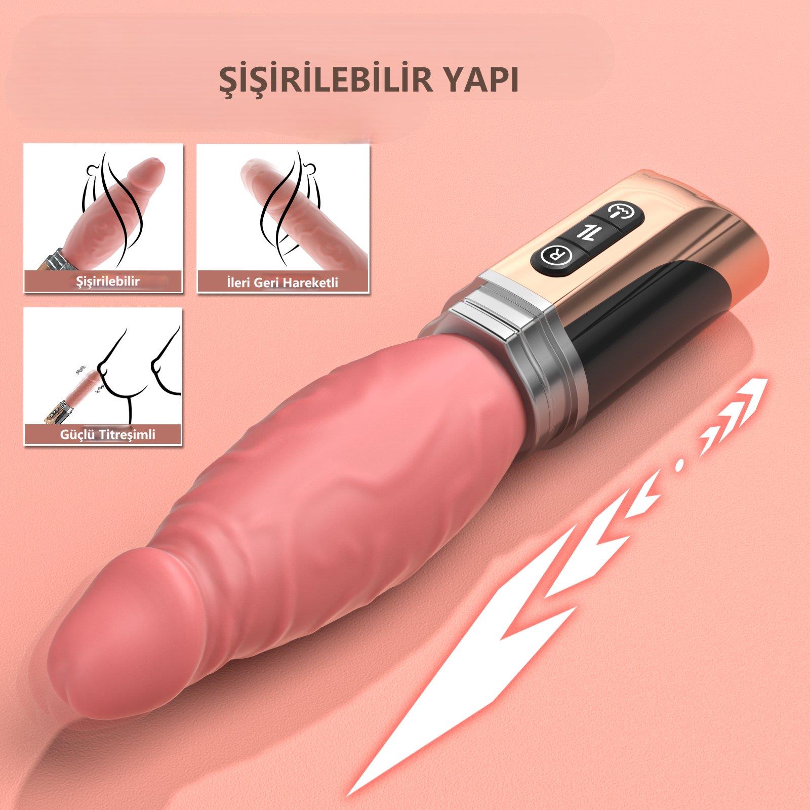 Şişirilebilir İleri Geri Hareketli USB Manyetik Şarjlı 23 cm İleri Geri Hareketli Titreşimli Dildo - Jose