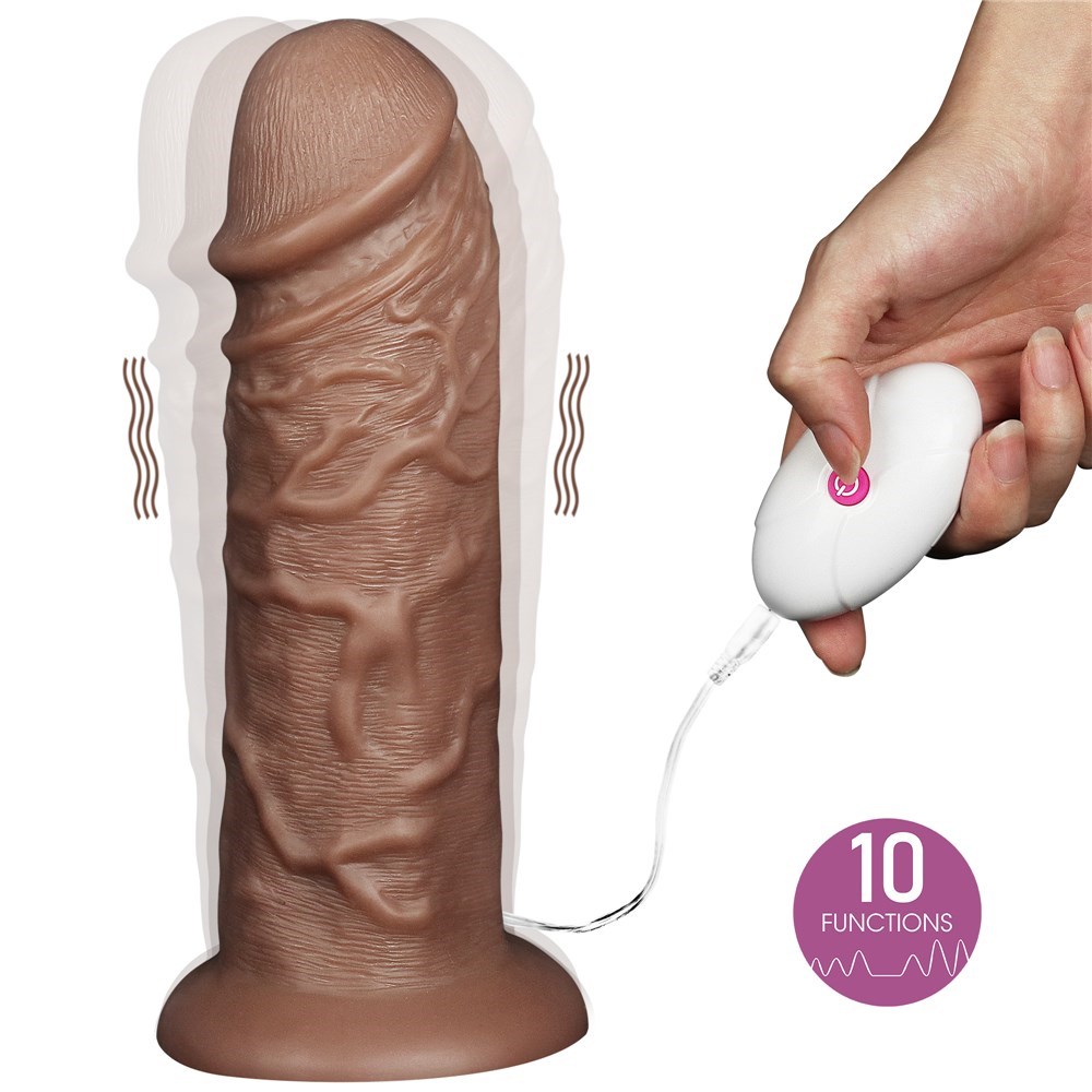 Belden Bağlamalı Yeni Nesil Çift Katmanlı 10 Titreşim Fonksiyonlu 26,6 cm Realistik Kalın Dildo Melez Penis