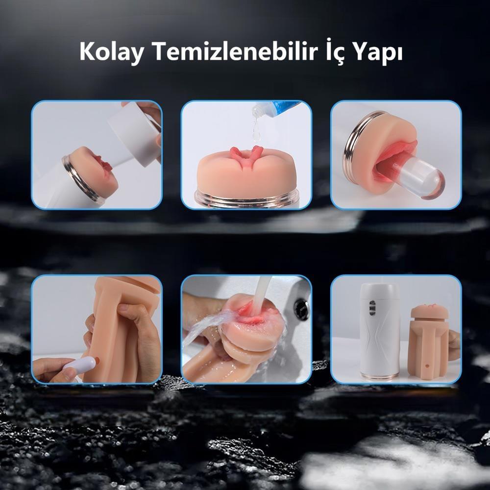 USBden Şarjlı 3 Emme ve Güçlü 7 Titreşim Fonksiyonlu Realistik Masturbatör - Riley