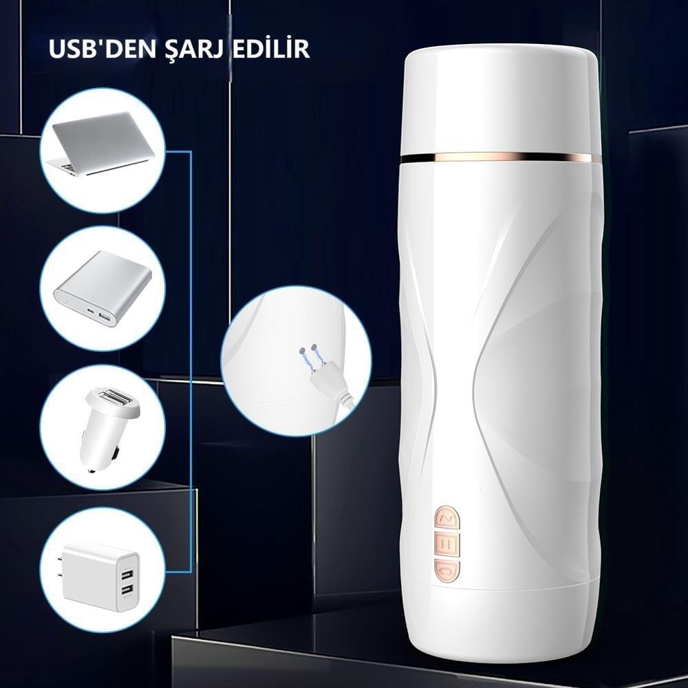 USBden Şarjlı 3 Emme ve Güçlü 7 Titreşim Fonksiyonlu Realistik Masturbatör - Riley