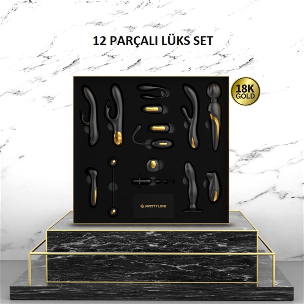 12 Parçalı 18K Altın Kaplamalı Elit Vibratör Seti - Queens Collection
