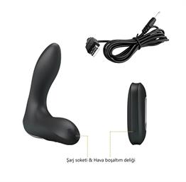 USB Şarjlı Uzaktan Kumandalı 12 Modlu Şişirilebilir Titreşimli Prostat Vibratör ve Anal Plug Siyah