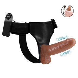 16 cm Yeni Nesil Belden Bağlamalı Çift Katmanlı İçi Dolu Titreşimli Strapon Penis