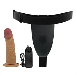 17,5 cm Titreşimli Belden Bağlamalı İçi Boş 7 cm Dolgulu Strapon Penis - Draven